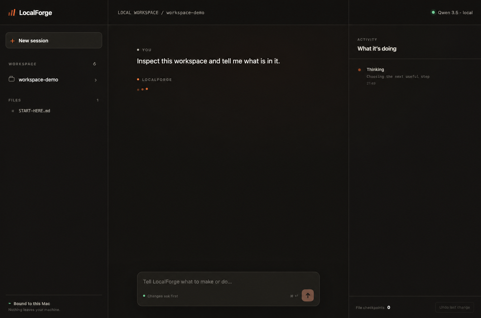 LocalForge private local coding interface